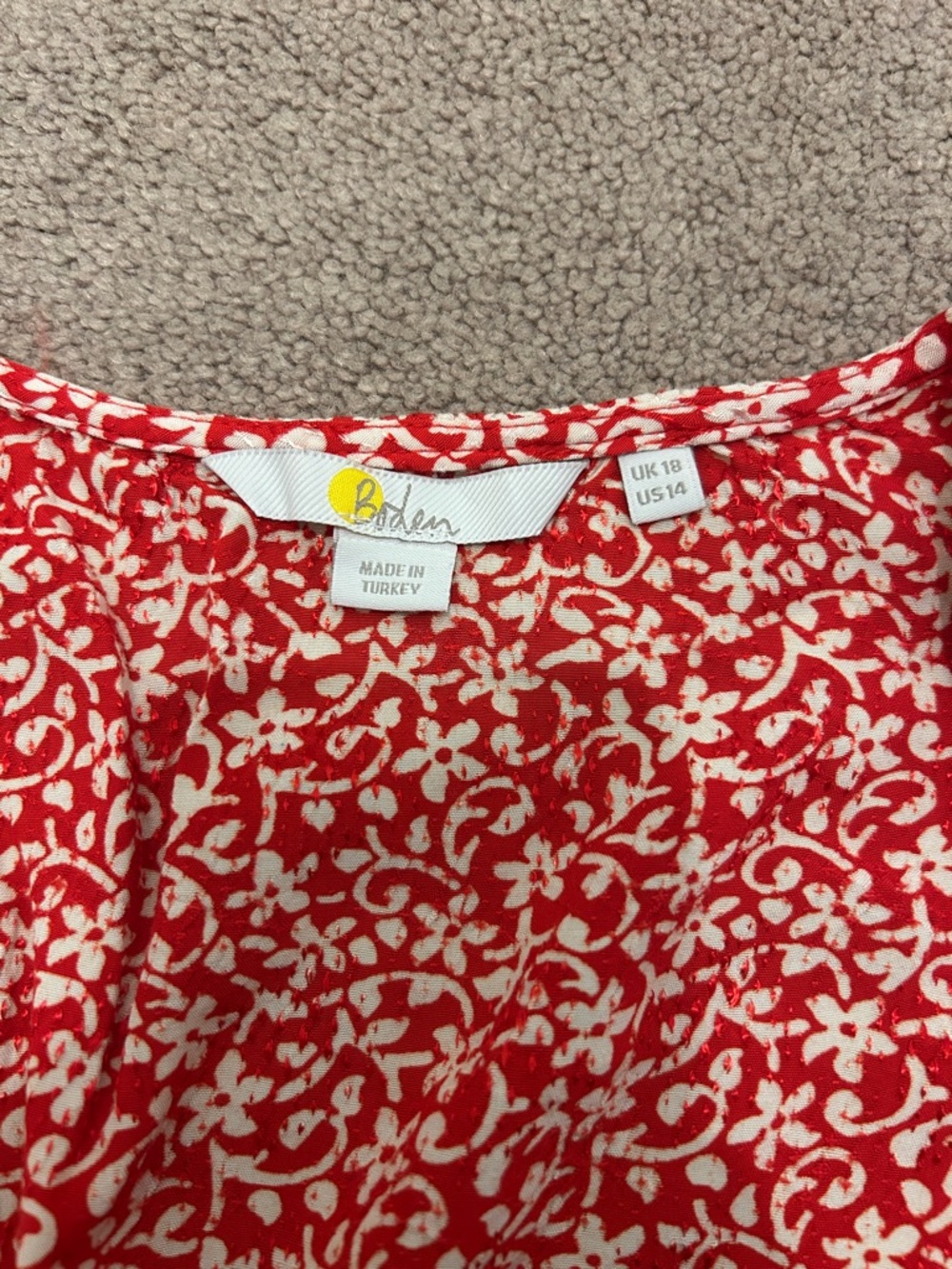Boden Red and White Printed Peplum Blouse - Picture 3 of 5